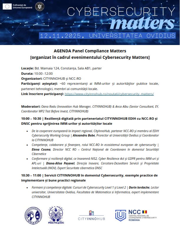 Cybersecurity Matters – Eveniment dedicat securității cibernetice pentru IMM-uri și administrația publică!